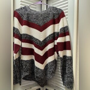 Striped Knit Sweater - Black, White, Red